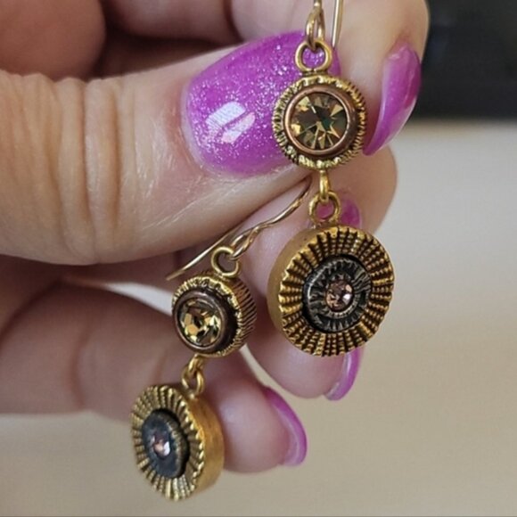 Patricia Locke Brooch And Earrings Gold Tone Swarovski Crystal Set 2" Br… - Picture 5 of 9